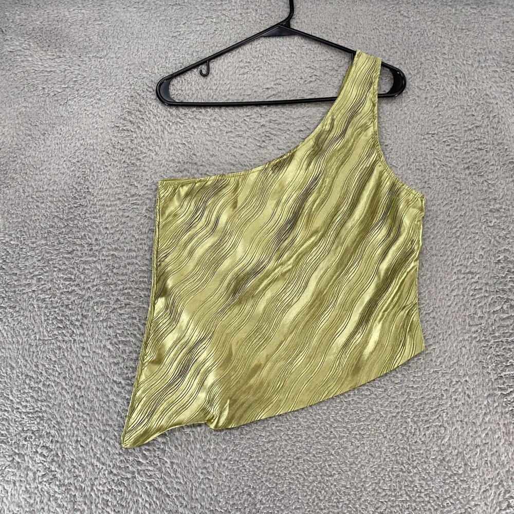 Dolan Anthropologie Top Womens Large One Shoulder Asymmetrical Silky Wavy Green - Picture 12 of 13